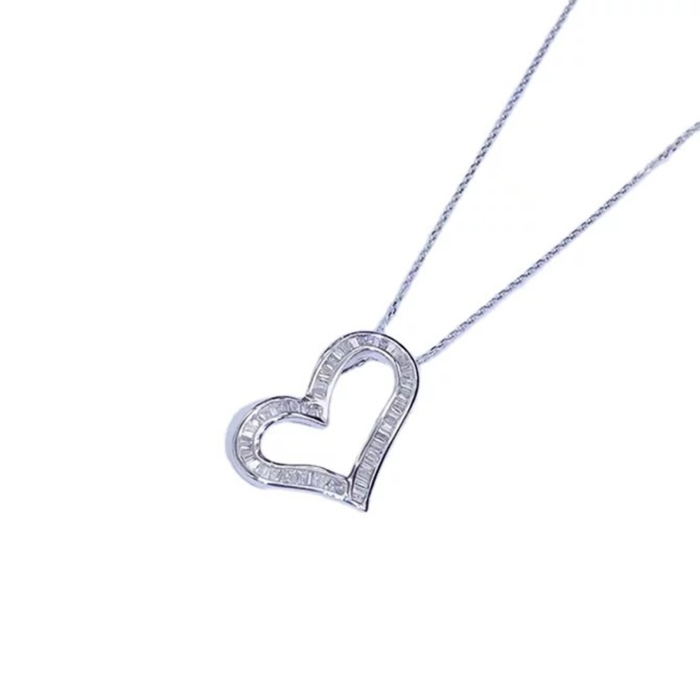 New Women’s 925 Silver Heart Pendant Diamond Necklace - Picture 4 of 4